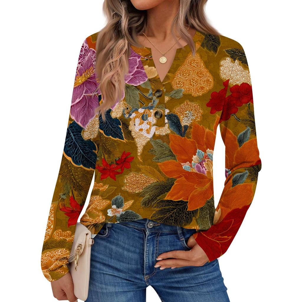 Women's Print Long Sleeve Shirts Elegant Casual Tops Trendy Shirts Tops