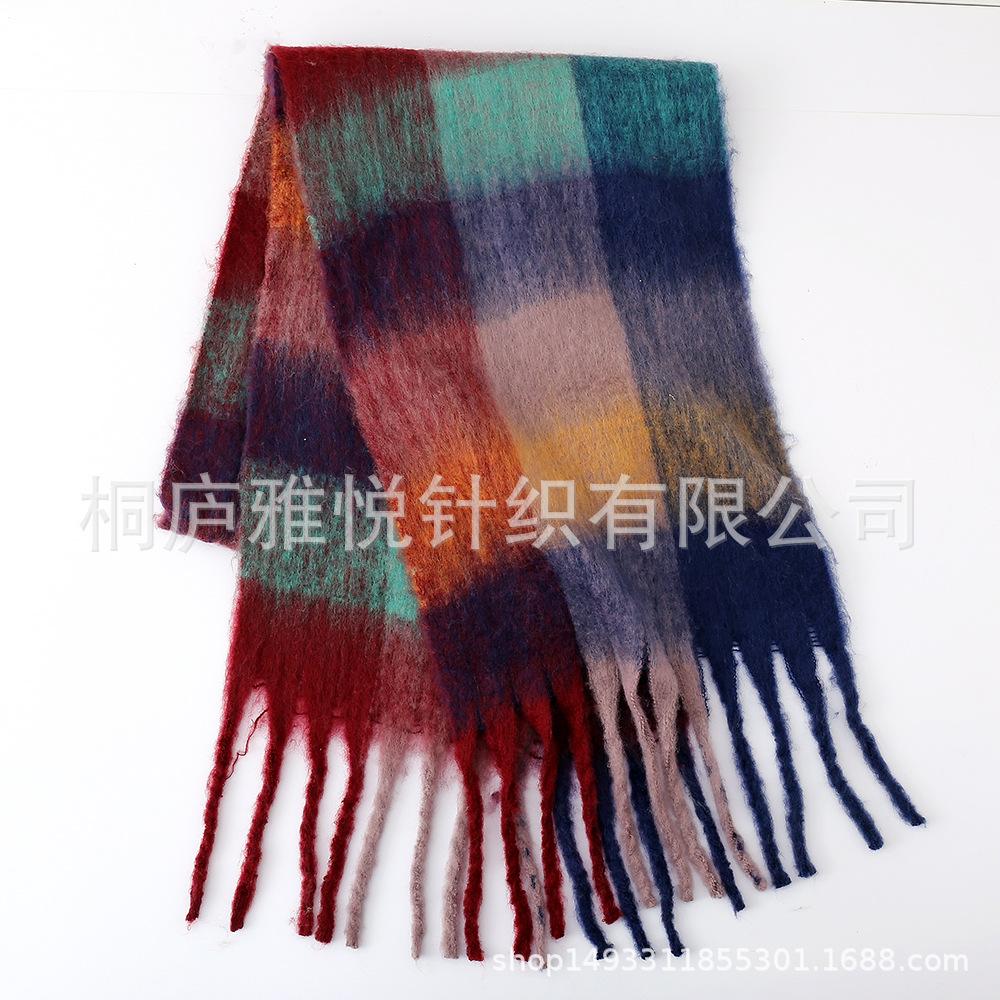 Premium color plaid scarf women's winter warm scarf mohair thickened scarf versatile shawl