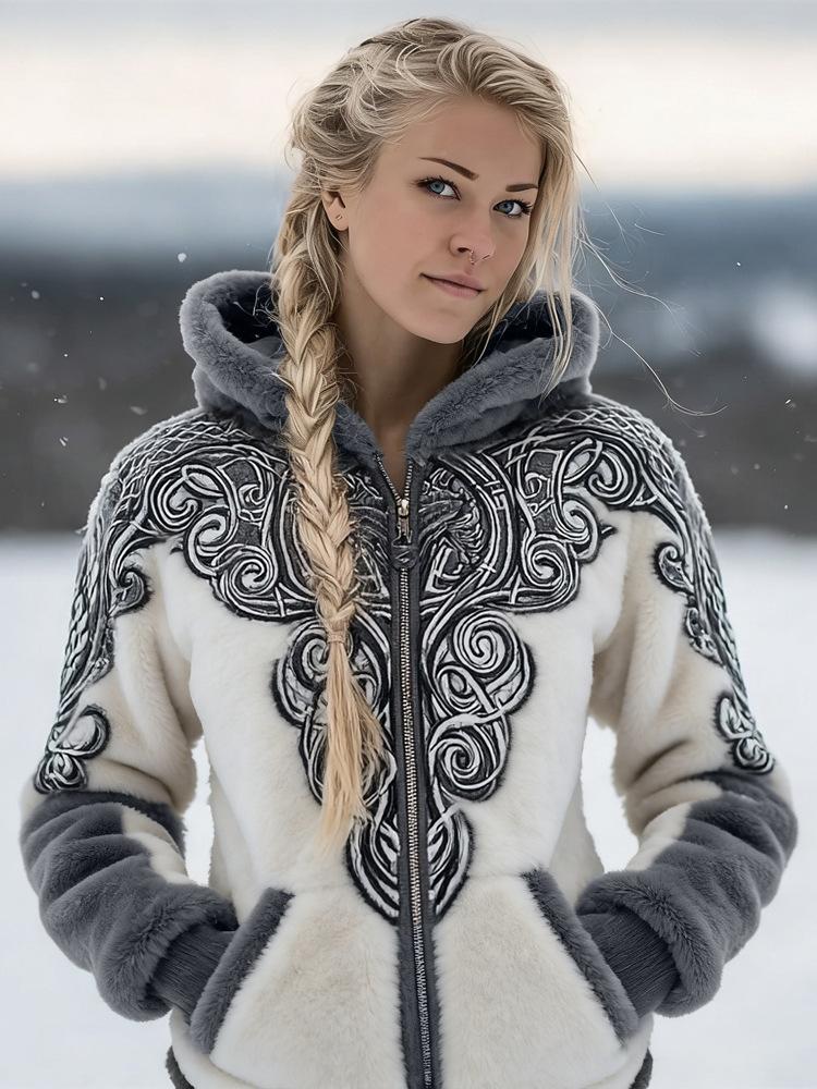 Damen Schneeflocke 3D-Druck Flanell Reißverschluss Kapuzenjacke Winter Warm Fleece Hoodie Lässiger Langarmmantel S-5XL