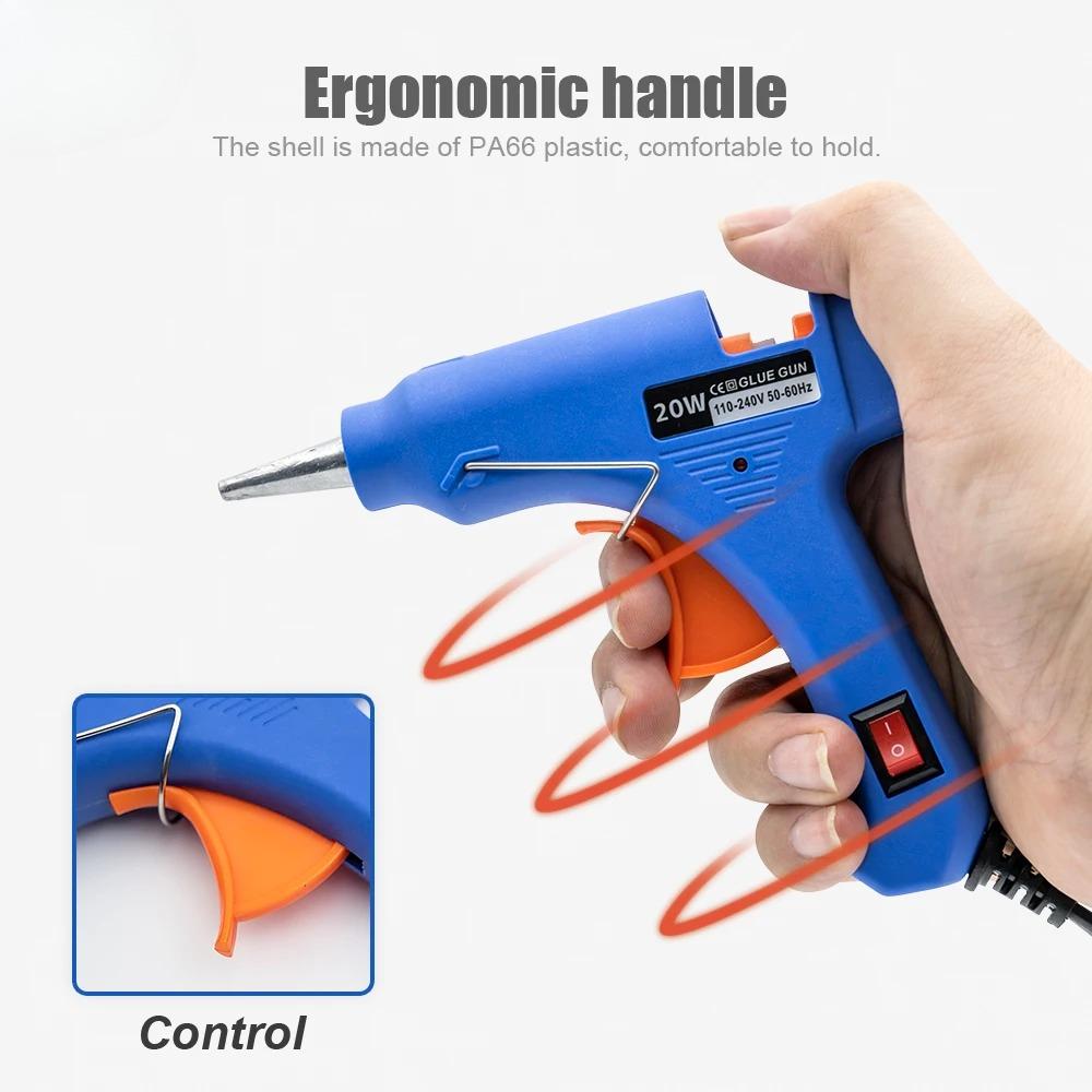 20W with Switch Suit 7mm Glue Stick Hot Melt Glue Gun Mini Industrial Adhesive Hot Gun Electric Heat Temperature Gun Repair Too