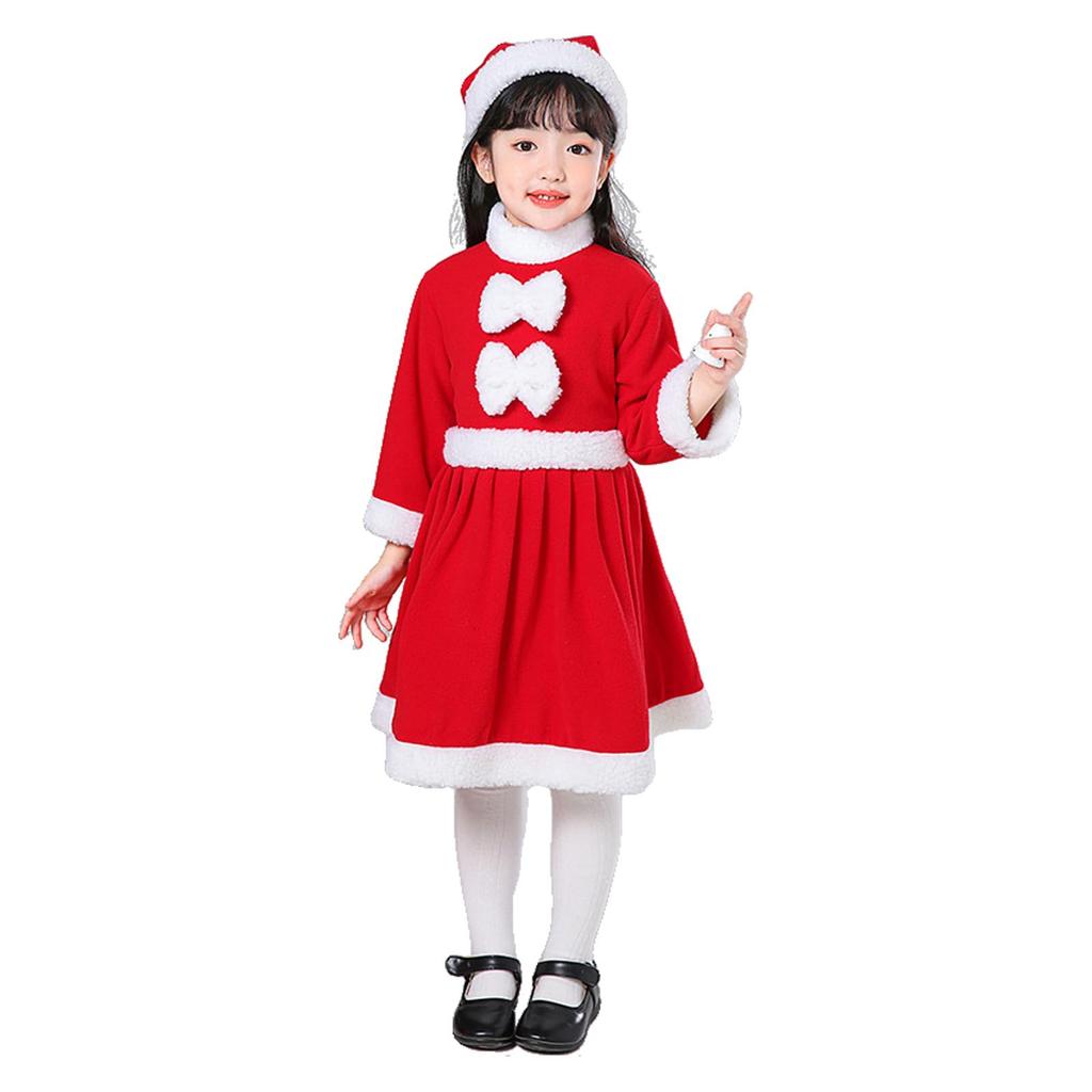 EnjoIt Santa Cosplay Costume for Christmas Costume for Thickened Dress with Sizes Girls, Kindergarten, Recitals, Fluffy, Warm, Hat, 90/100/110cm