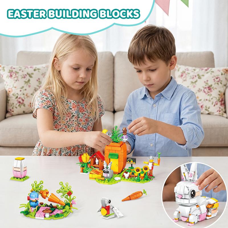 Rabbit Micro Building Blocks Mini Bricks Animal Bunny Model DIY Educational Puzzle Toys for Children Easter Birthday Gifts kids