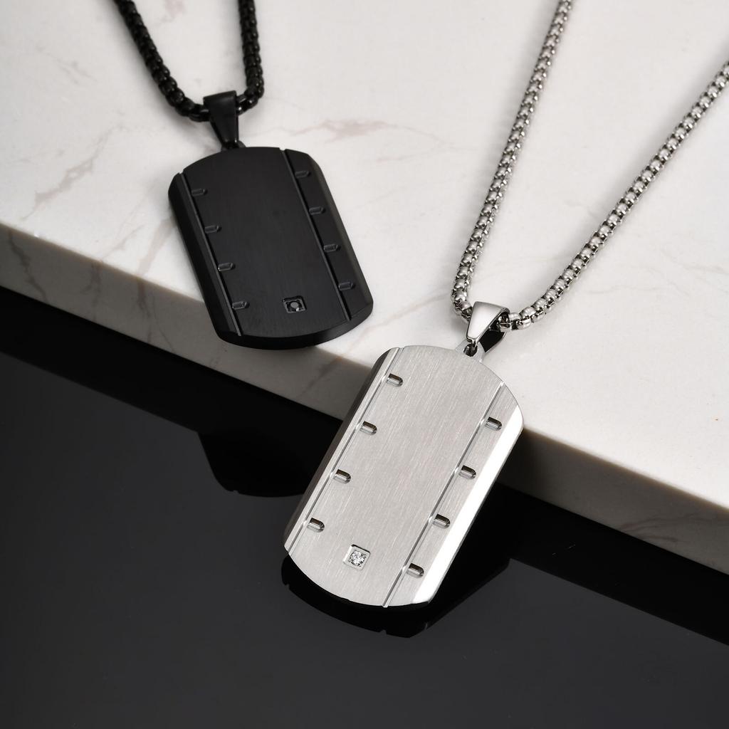 Trendy Dull Polish Dog Tag Necklace for Men,Waterproof Stainless Steel Square Pendant Necklace,Male Military Jewelry Gift