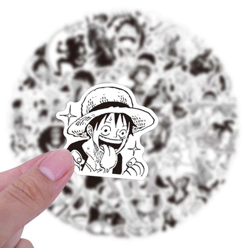 10/30/50/120pcs ONE PIECE Cartoon Stickers Luffy Zoro Graffiti Decals DIY Skateboard Journal Notebook Black White Anime Sticker