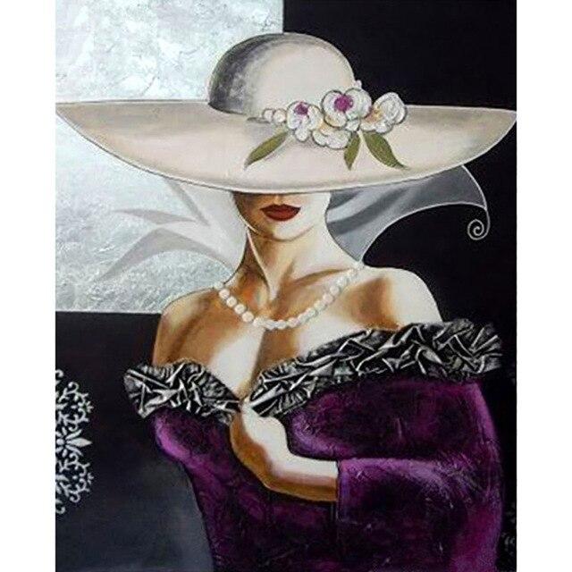 5D diamantová malba ženy Celokulatý vrták Mozaika Diamantové vyšívání "Květinový klobouk krása" Dárek do domácnosti