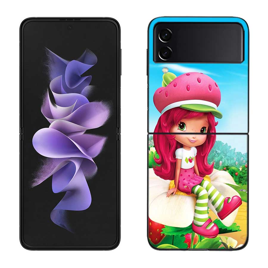 S-Strawberry Cute S-Shortcak Case for Samsung Galaxy Z Flip 6 5G Z Flip 5 4 3 5G Black Hard Cell Phone Cover Luxury PC Shell Coq