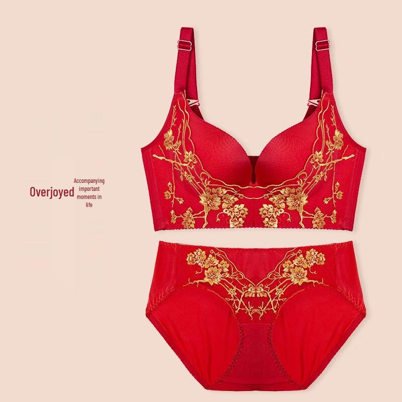 LangSha Red Bridal Push-up Bra Set