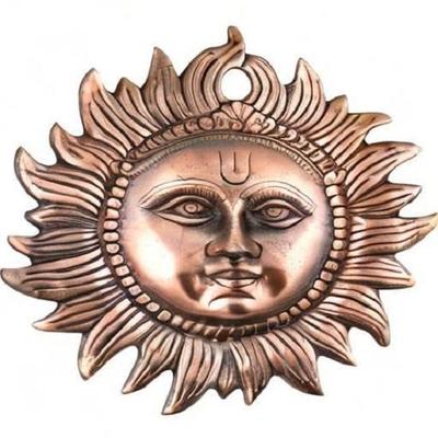 Decorative Sun Face Idol Wall Hanging, Vastu Items For Home For Good Luck Metal Surya Statue For Positivity, Copper