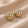 INSSGG Luxurious Gold & Silver Striped Heart Earrings - European & American Style Niche Accessories