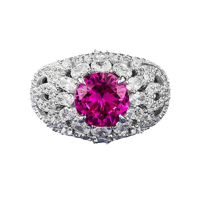 Xiancan Jewelry 2024: S925 Silver Ring with High Carbon Diamond and Pink Sapphire - European & American Light Luxury Style