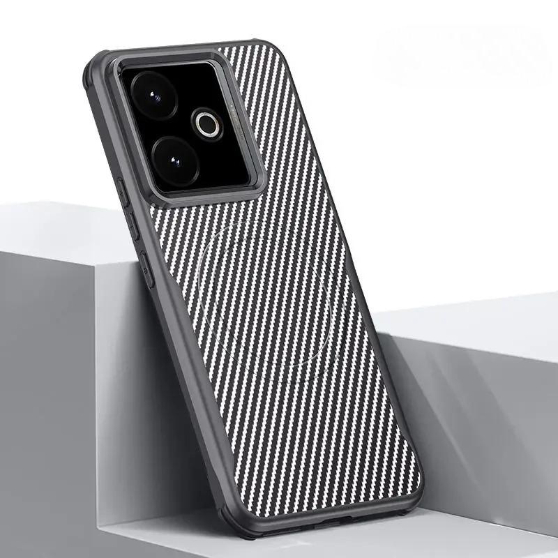 Custodia Magnetica con Texture in Fibra di Carbonio per Realme GT7 GT 7T Opaca Antiurto Ricarica Wireless Bordo Morbido di Protezione per Realme GT 7 Pro