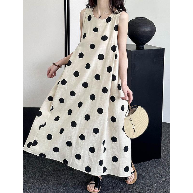 Sleeveless Dress Women's Korean Crew Neck Polka Dot Temperament Skirt