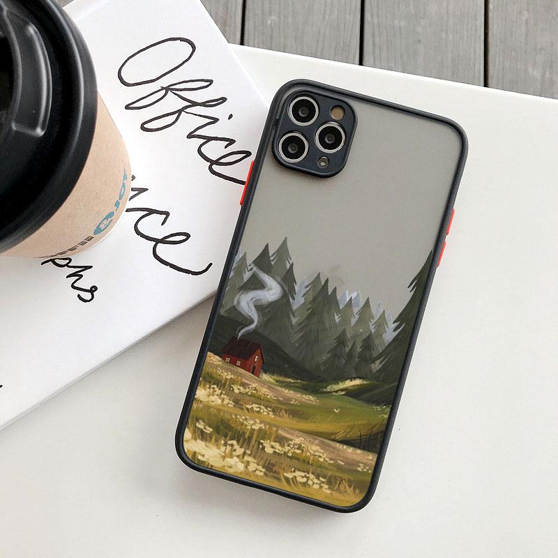 Retro Scenery Painted Phone Case For iphone 16 7 8 Plus SE2 X XS XR 16 14 12 13 11 Pro Max Large Flower Fields Log Cabin Covers