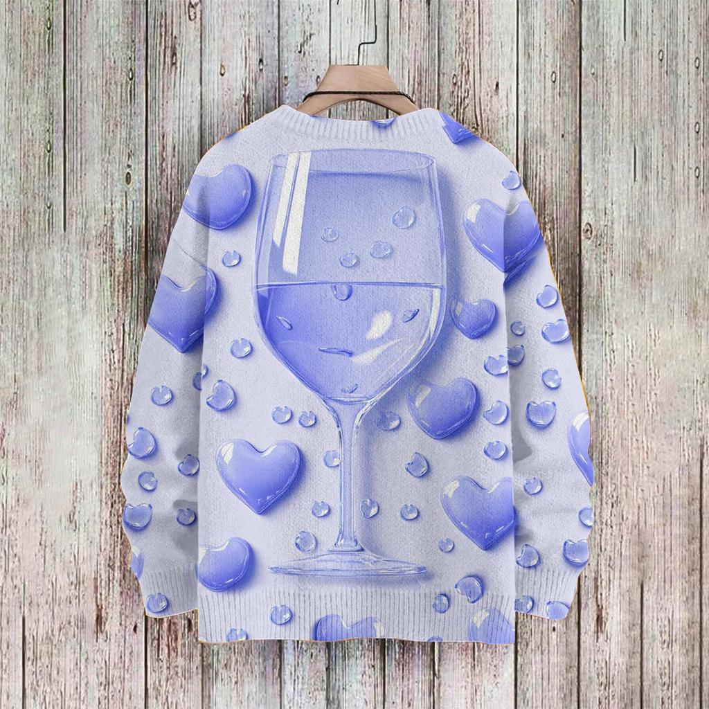 Pánský Valentýnský potisk Faux svetr, Mikina s kulatým výstřihem, Volný top s dlouhým rukávem