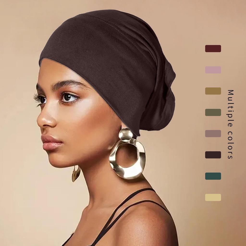Pilling-Free, Non-Fading Multi-Color Tube Hat & Solid Pure Cotton Headscarf - Women's Elastic & Breathable