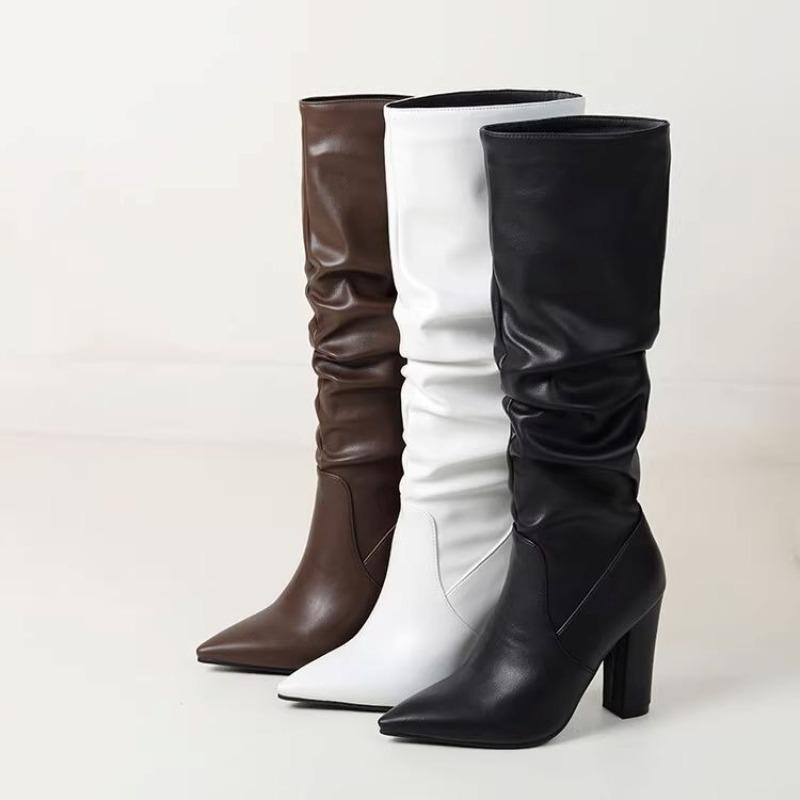 Fashion Sexy Winter Women High Boots Fashion Pointed Toe Square Heel Long Boots Ladies Elegant Knee High Boots Shoes Botas De Mujer
