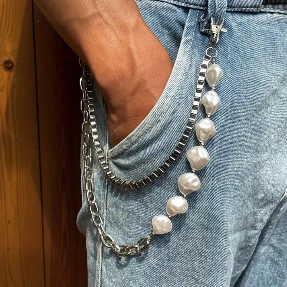 Irregular Punk Street Keychains Chain Y2K Biker Pants Chain Pearl Waist Chain Clothing Accessories