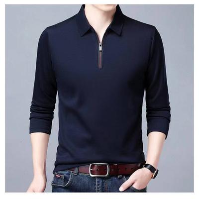 Langärmeliges T-Shirt für Männer, einfarbiges Poloshirt mit Jugendrevers für Männer, lässiges Herbsthemd im koreanischen Stil für Männer, Poloshirt