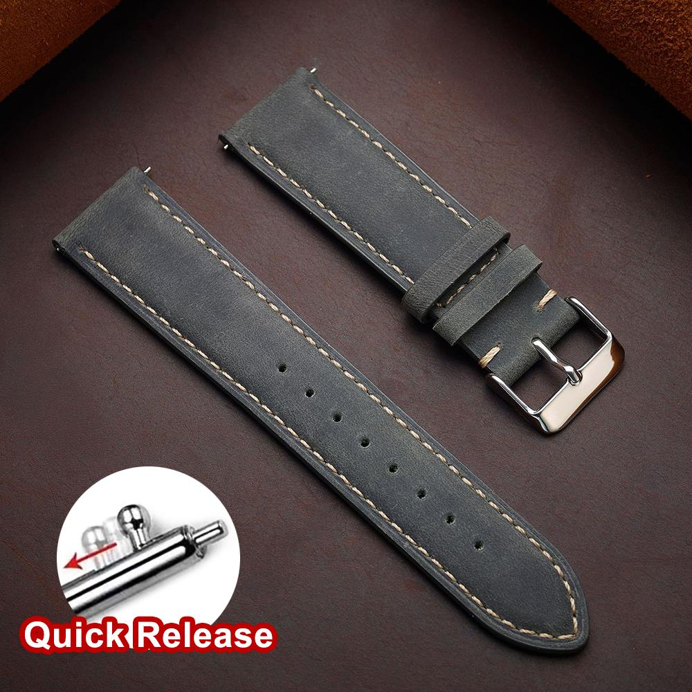 Armband aus Rindsleder 14mm 16mm 18mm 20mm 22mm 24mm Retro Dunkelbraun Schnellverschluss Uhrenarmband für Samsung Galaxy Watch 8/7/6/5/4