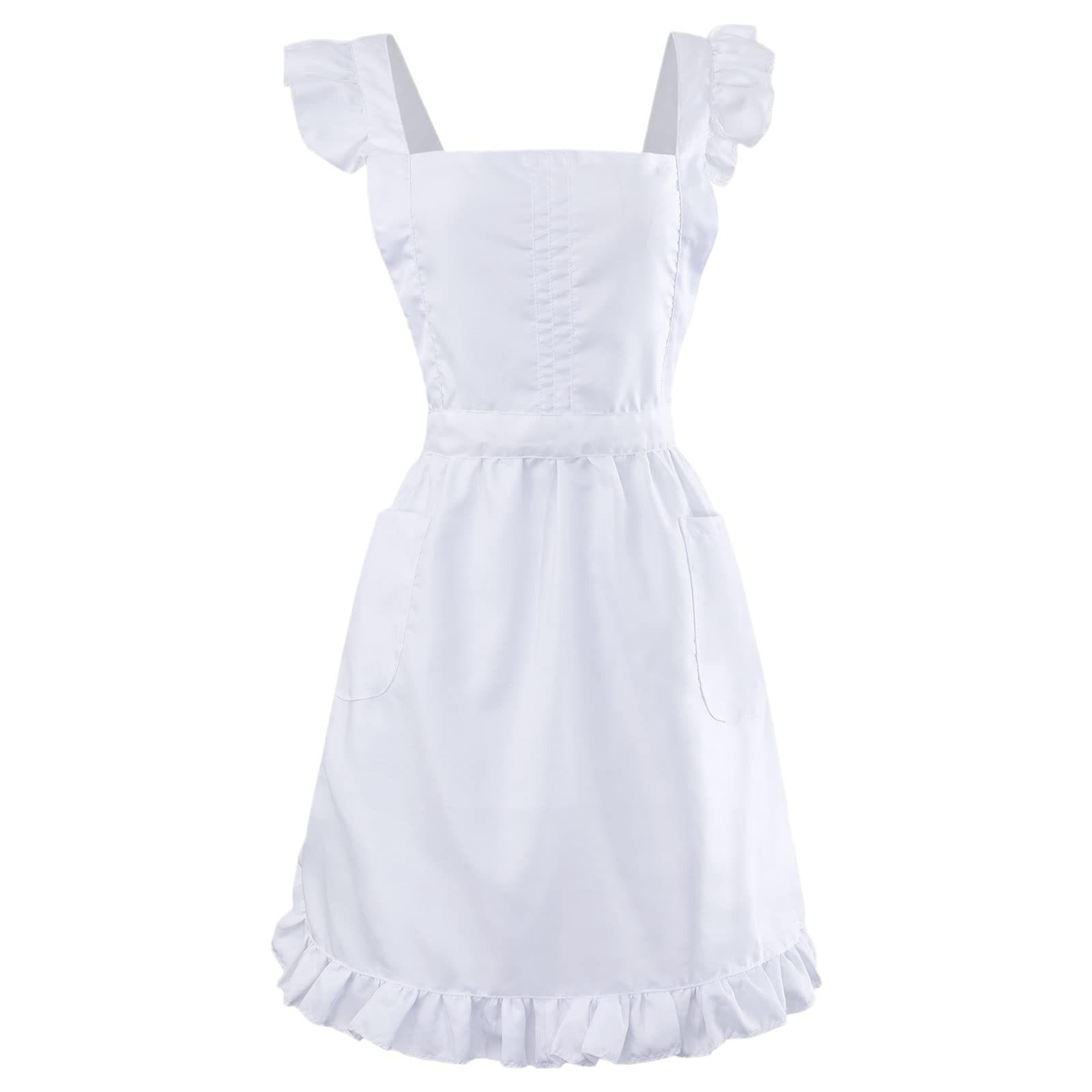 Șorț alb retro cu volane pentru fete pentru femei, cu buzunare, costum victorien pentru bavare, cosplay, pentru copt OneSize alb