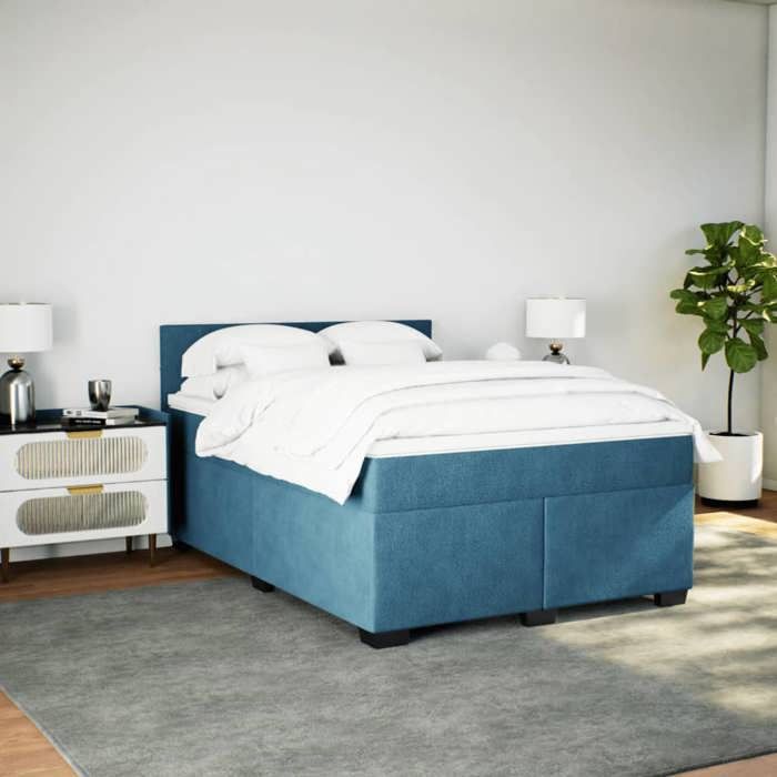 Maison Exclusive - Sommier à lattes de lit et matelas bleu 140x190 cm velours