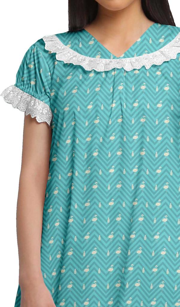 Moomaya Pijama de noapte pentru alăptare cu gât în V pentru femei, din bumbac imprimat, rochie de noapte A-line