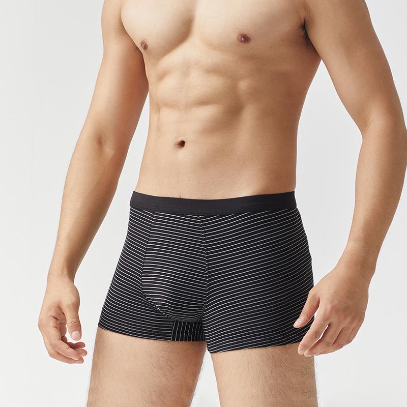 Korean Style Men's Striped Modal Cotton Boxer Briefs - Simple Mid-Waist, Large Size