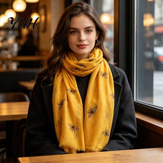 Decorative Scarf for All Seasons Lightweight Women, Cute Bee Pattern Neck Scarf, Sun Protection Headscarf Summer Soft Long Thin Shawl Wrap Vacation,