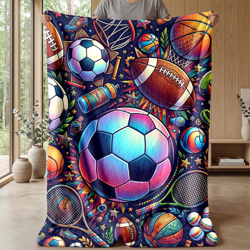 Sports Ball Collection Theme Blanket Lightweight Warm Flannel Blanket Decorative Throw Blanket for Home Decoration