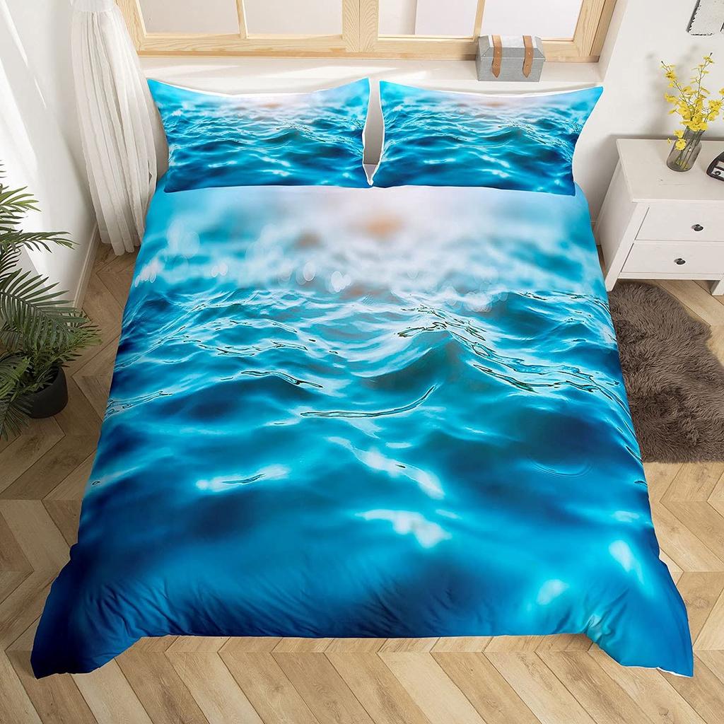 Strand Hav Våg Ocean Påslakan Solnedgång Hawaiiansk Palm Träd Våg Täcke Överdrag Tropisk Ö och Hav Strand Naturtema Dekor