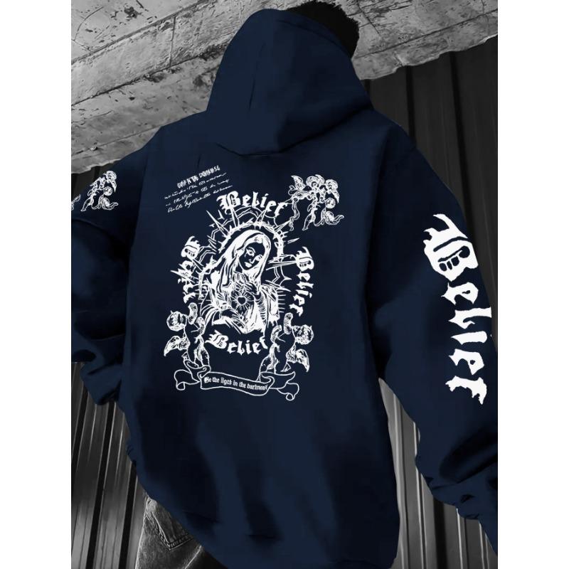 Avrupa ve Amerikan Erkek Sonbahar Modası Gotik Özgürlük Heykeli Harf Baskılı Kapüşonlu Sweatshirt Dış Mekan Sokak Çok Yönlü Üst