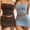 Trendy Summer Two-Piece Set: Off-Shoulder Bandeau Top & Bodycon Skirt