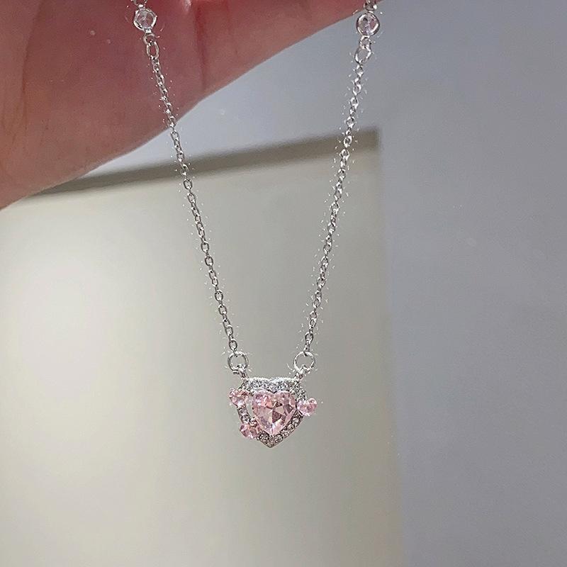 Y2K Trend Pink Planet Heart Zircon Necklaces Women Charm Aesthetic Clavicle Chain Pendent Necklace Party Jewelry Gifts