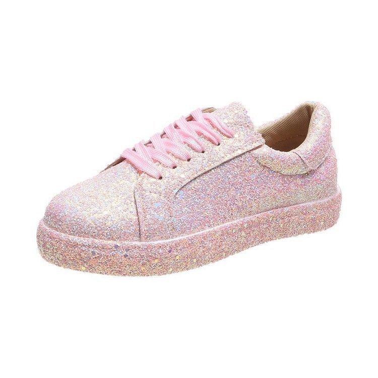 Spring and Autumn large size single shoes women's and women's shoes flat bottom round head sequined single shoes
