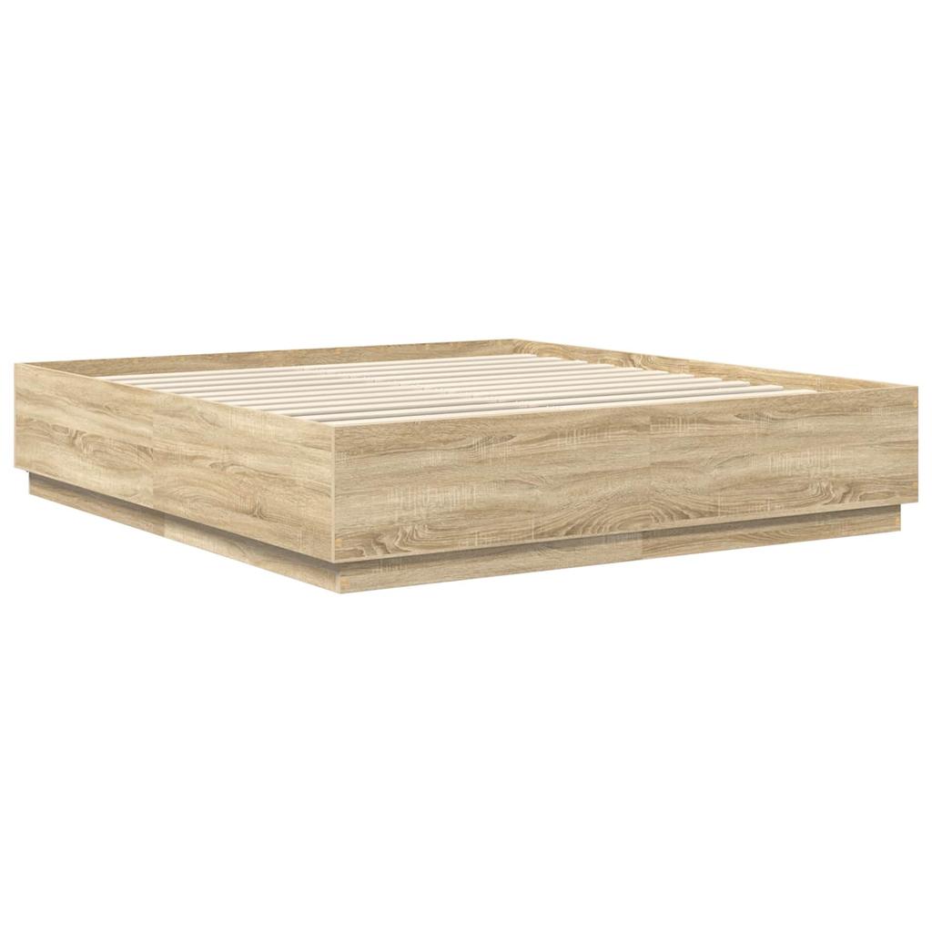 Bed Frame with Adjustable Headboard Sonoma Oak Finish 200 x 200 cm Engineered Wood