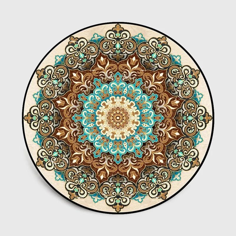 Bohemia Mandala Round Carpet Living Room Geometric Ethnic Flowers Bedroom  Anti-slip Vintage Floor Mat Home Decoration