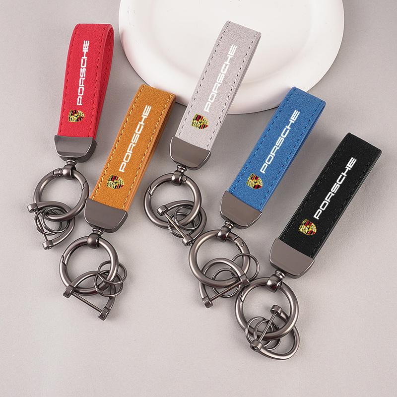 Car Logo Leather Key Ring Gift Pendant Accessory Man Suede Keychain For Porsche Boxster Cayman Cayenne 911 Macan Panamera Taycan PS4