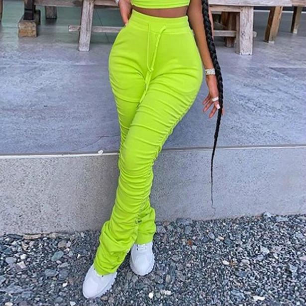 Buy Stacked Leggings Drawstring Bell Bottom Flare Yoga Pants High