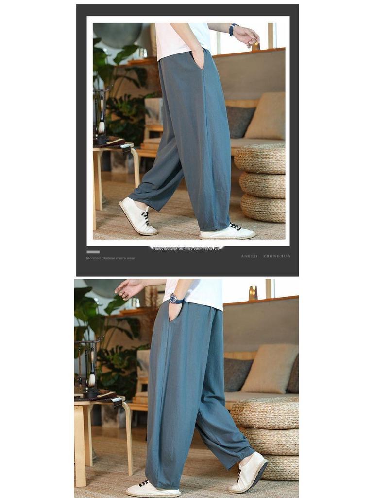 Men's Loose Wide-Leg Linen Pants - Chinese Style, Plus Size, Vintage Bloomer Trend