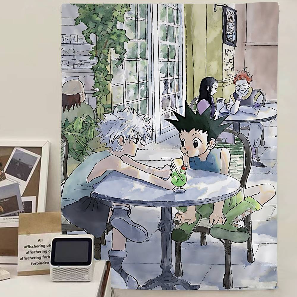 Hunter X Hunter Character Collage Wall Tapestry Dynamic Assemble of Gon Killua Kurapika Room Decor for Anime Manga Fans