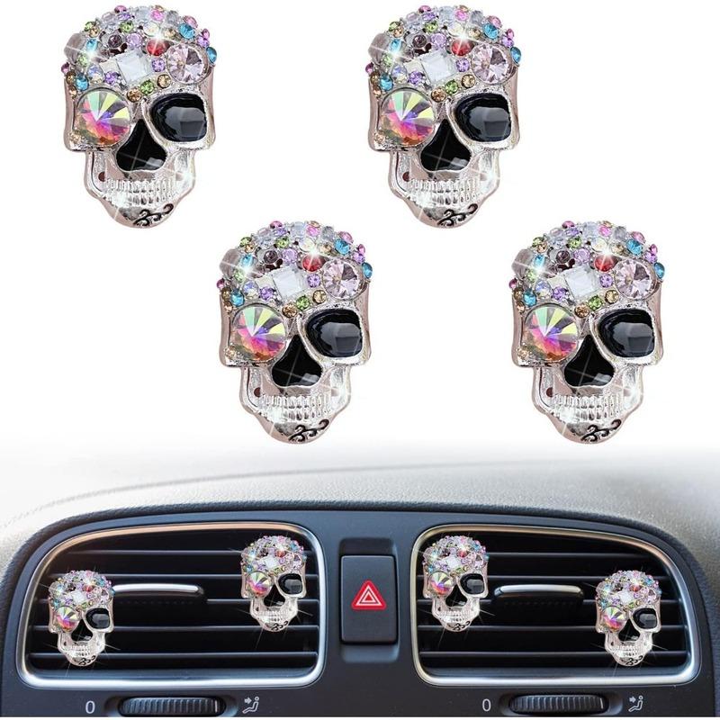 Crystal Skull Car Air Fresheners Car Diffuser Vent Clip Rhinestone Diamond Car Decoration Car Interior Decor For Halloween