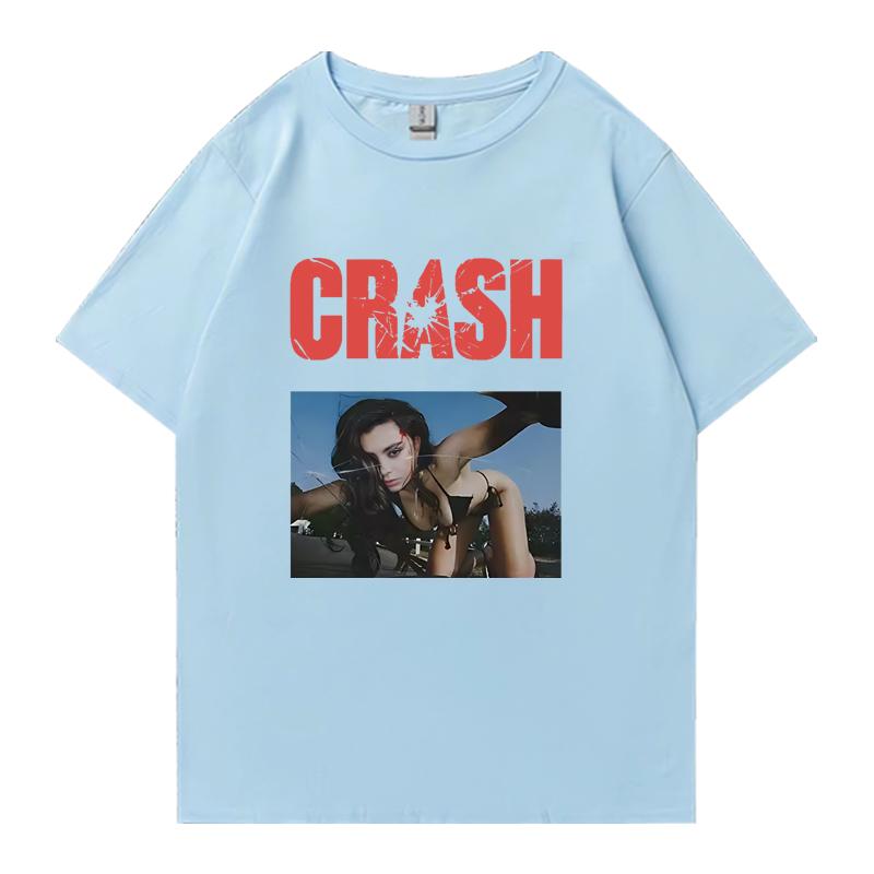 2026 Hot New Charli XCX CRASH Crew Neck Tee Shirt Oversized Summer Short Sleeve Tshirts Unisex Women 100 Cotton Plus Size Tops