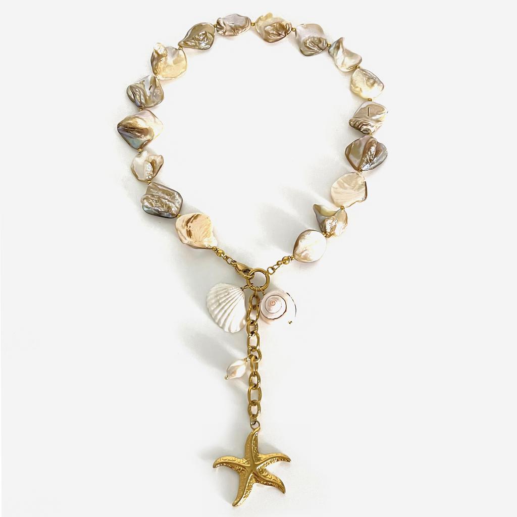 Shell Starfish Necklace Statement Necklace Starfish Pendant Necklace Exaggerated Neck Jewelry for Summer Beach Wear