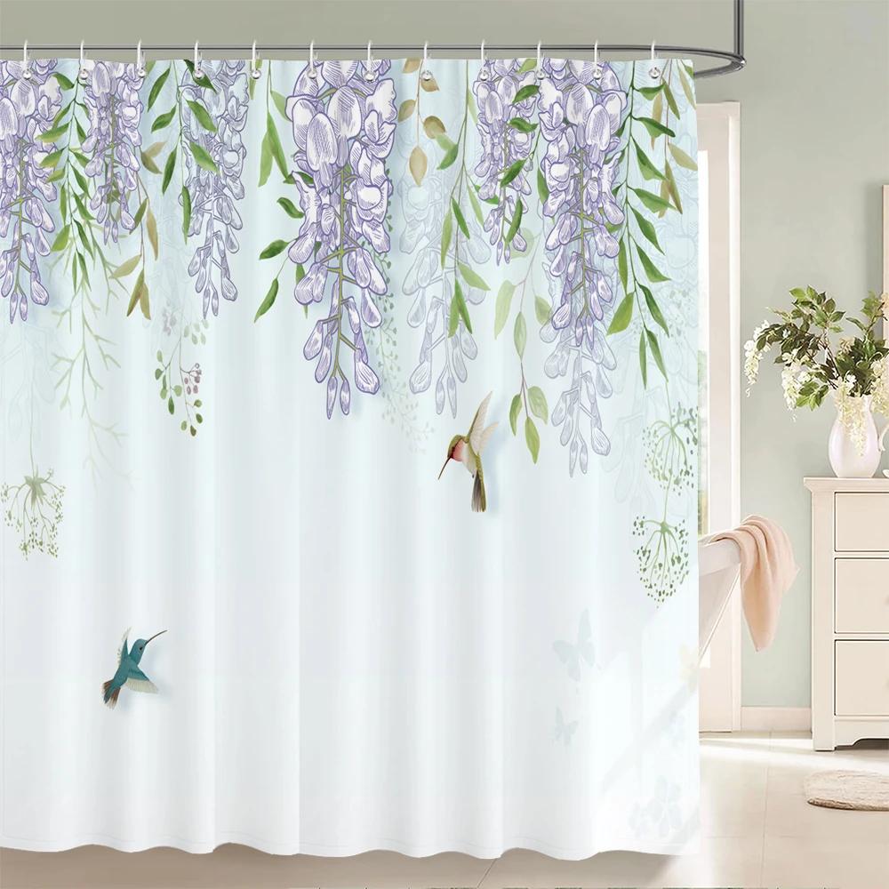 240x180cm Bathroom Waterproof Shower Curtain Beautiful Flower Plant Leaves Printing Polyester Home Decoration Curtain With Hook