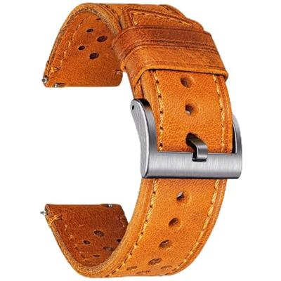 [hemsut H] Genuine Leather Watch Band, Perforated Design, Soft and Flexible, Italian Vegetable Tanned Leather Quick Release Band