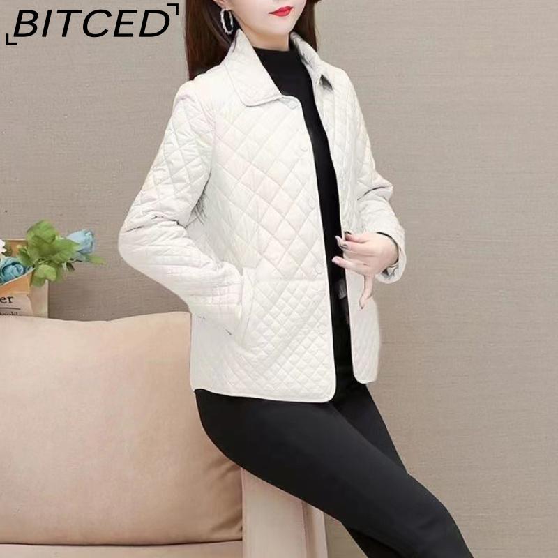 BITCED Diamond Pattern Oversized Loose-Fit Slimming Lightweight Cropped Cotton Jacket for Women