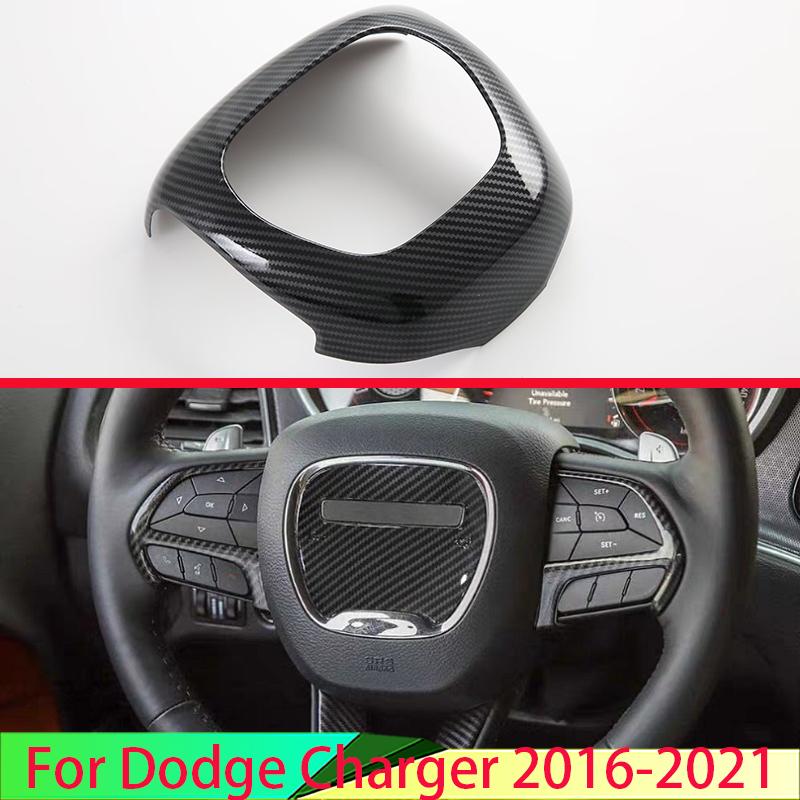 For Dodge Charger 2016- Car Accessories Carbon Fiber Style Steering Wheel Cover Decoration Molding Garnish Decoration