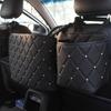 Crystal Rhinestone PU Leather Car Storage Bag Organizer Barrier of Backseat Holder Multi-Pockets Car Container Stowing Tidying