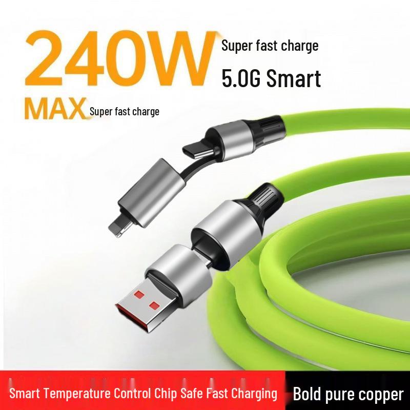 4-in-1 Fast Charging Cable for Apple, Type-C, Huawei, OPPO, Xiaomi, Honor Devices