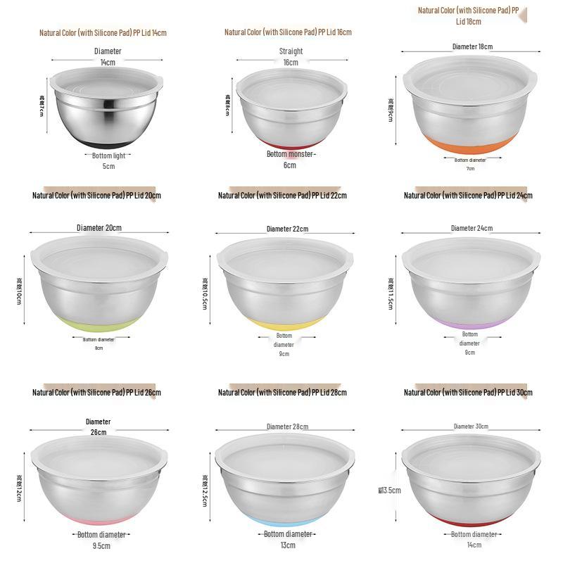 Stainless Steel Mixing Bowl with Lid & Non-slip Silicone Base
